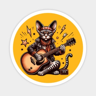 Devon Rex Cat Playing Guitar Magnet